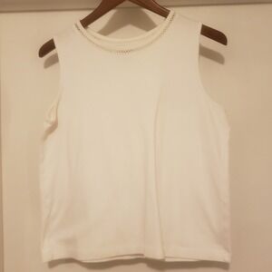 Westbound M  womens tank White cotton stretch round neck Lace‎ Design Collar